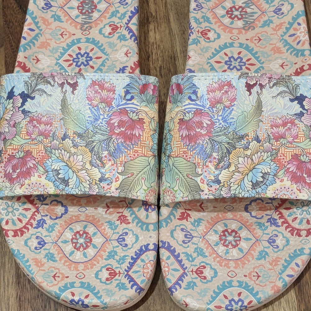 Johnny Was Floral Boho Slide Sandals Colorful Printed Summer Resort Slides NWOT